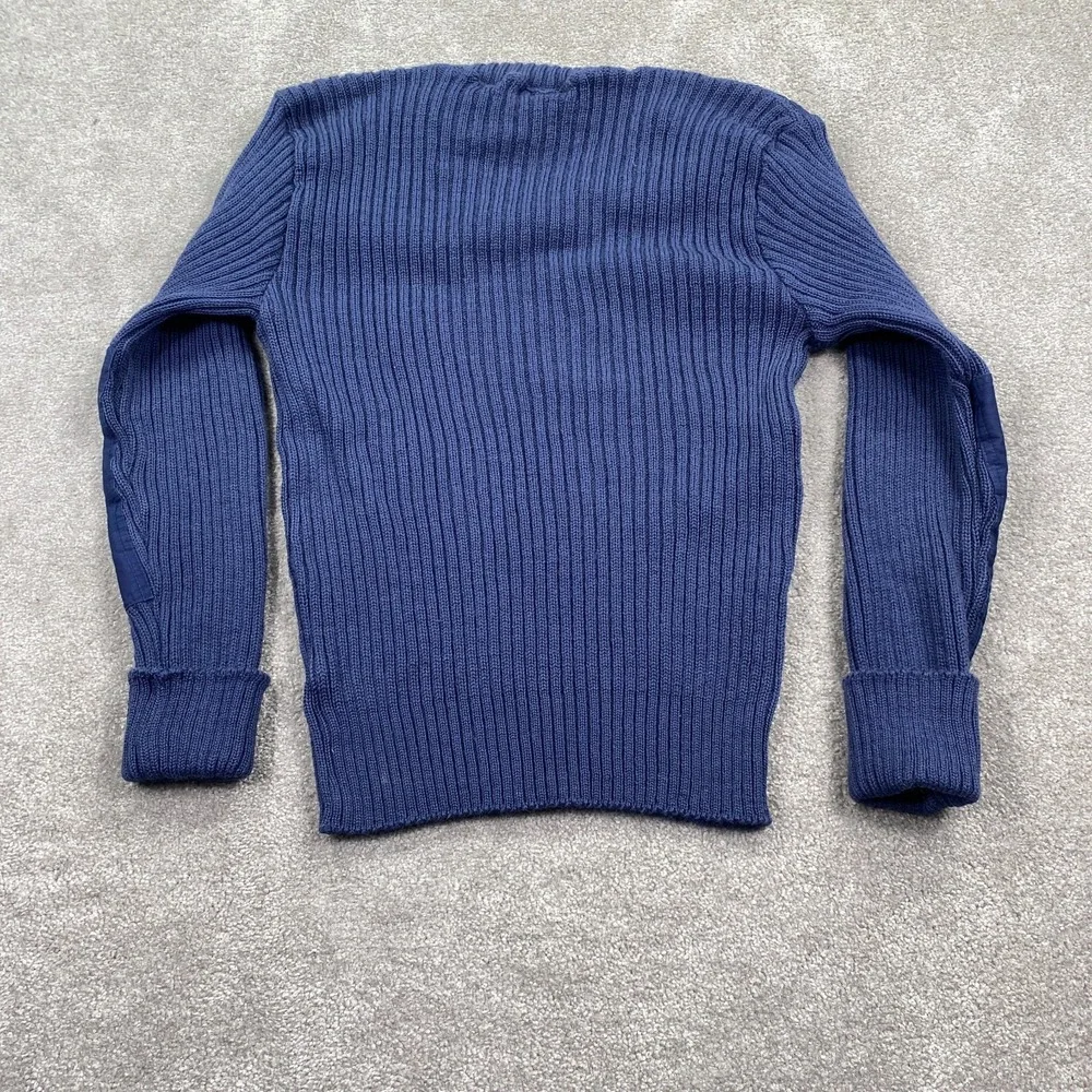 Brigade Quartermasters Wool Pullover Men L 42 Dark Blue V-Neck Elbow Patches